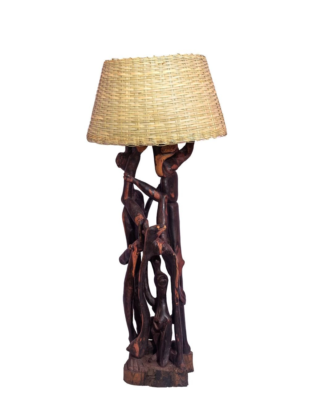 Three-Figure Table Lamp — hand-carved ebony, Mwenge, Dar es Salaam, Tanzania