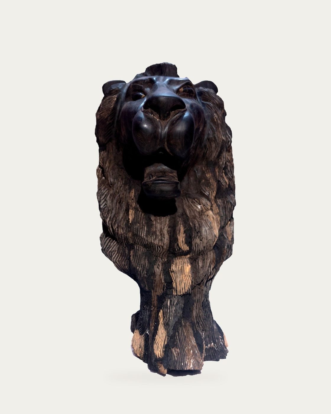 Massive Ebony Lion Head Sculpture — hand-carved ebony, one of one, carved at Mwenge, Dar es Salaam, Tanzania