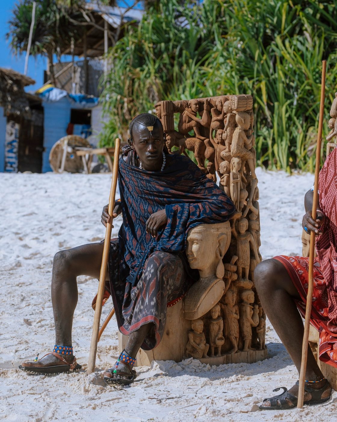 Maasai Queen Throne Chair — hand-carved mongongo wood, Mwenge, Dar es Salaam, Tanzania