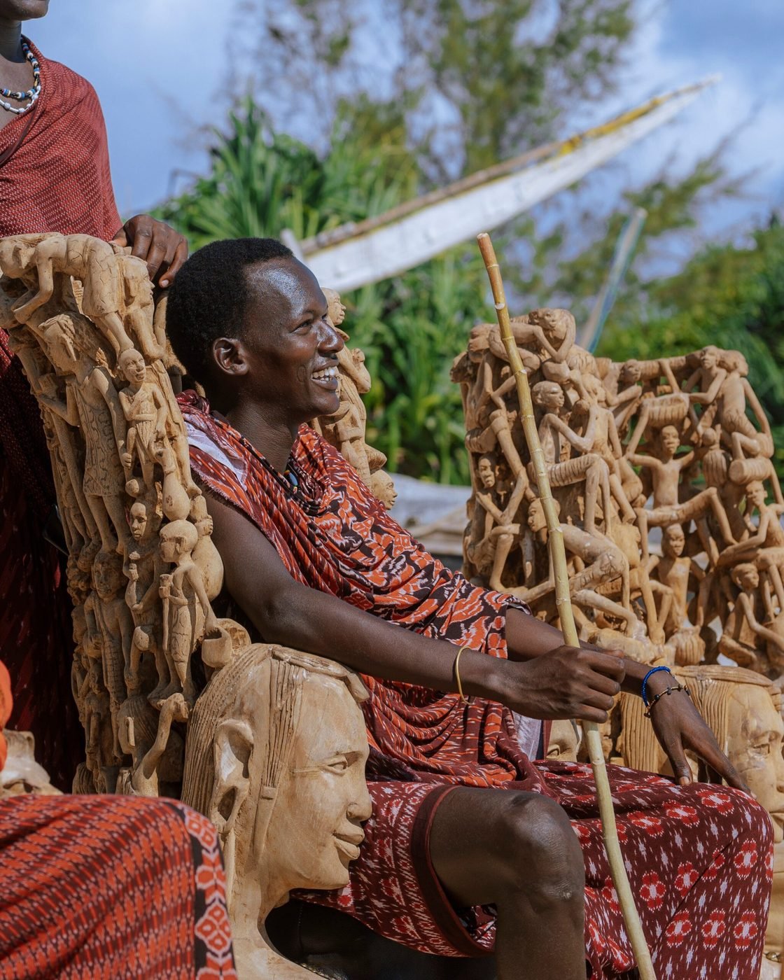 Maasai Royal Throne Chair — hand-carved mongongo wood, Mwenge, Dar es Salaam, Tanzania