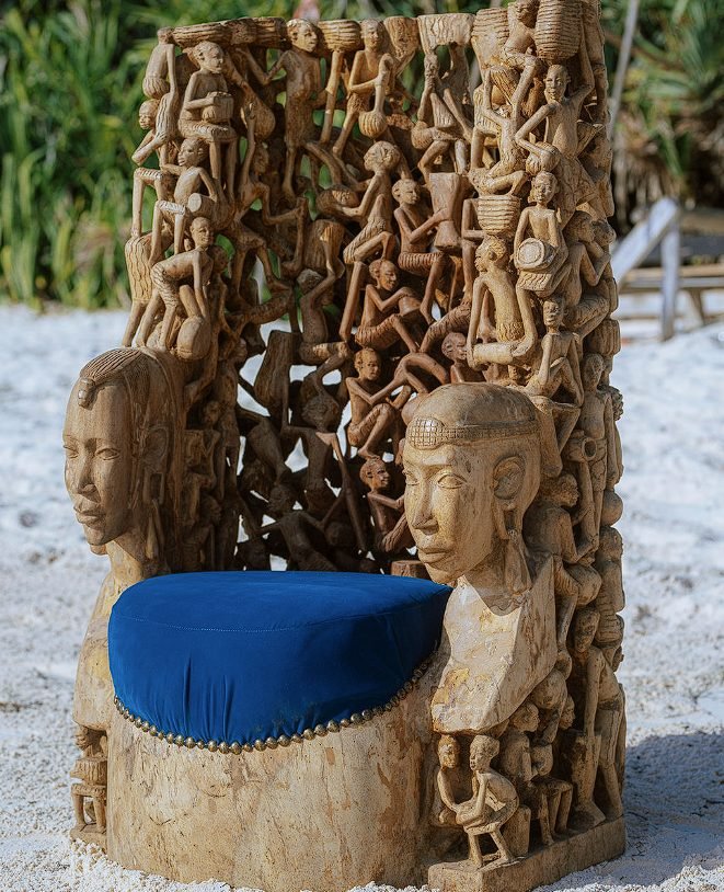 Makonde Royal Throne Chair — hand-carved mongongo wood, one of one, carved at Mwenge, Dar es Salaam, Tanzania