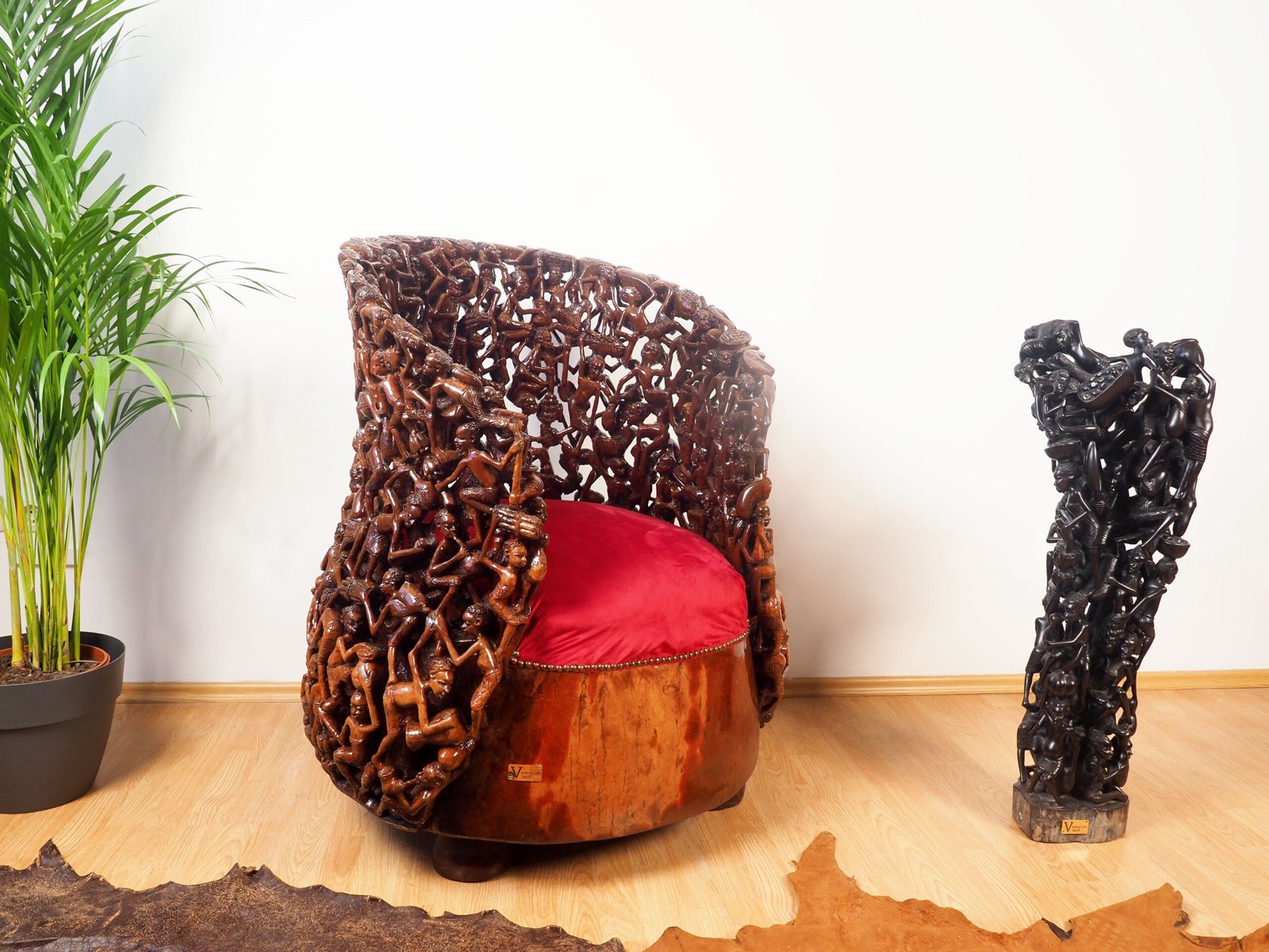 Makonde 2 Armchair — hand-carved mahogany, one of one, carved at Mwenge, Dar es Salaam, Tanzania
