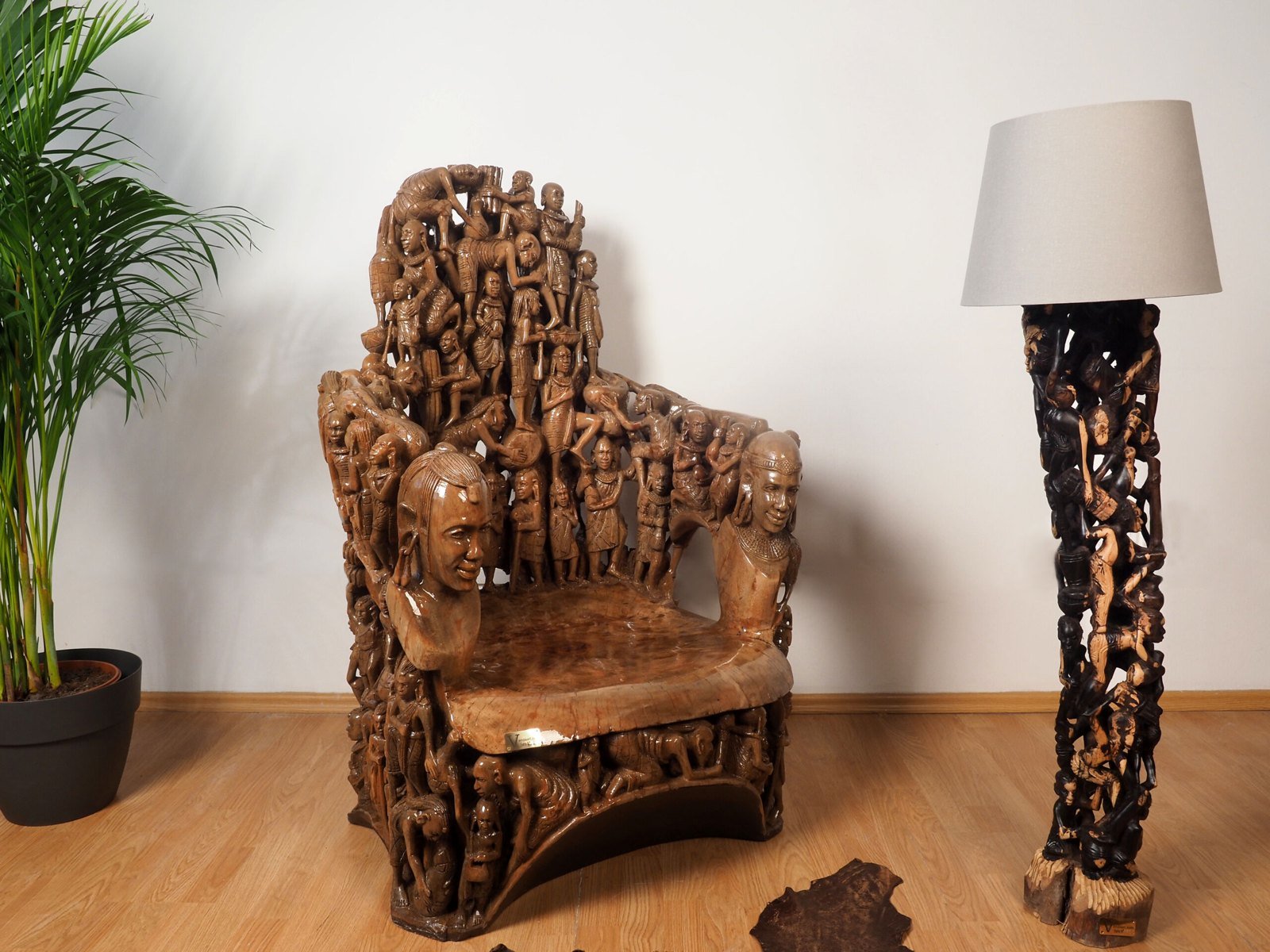 Maasai Armchair — hand-carved mongongo wood, one of one, carved at Mwenge, Dar es Salaam, Tanzania