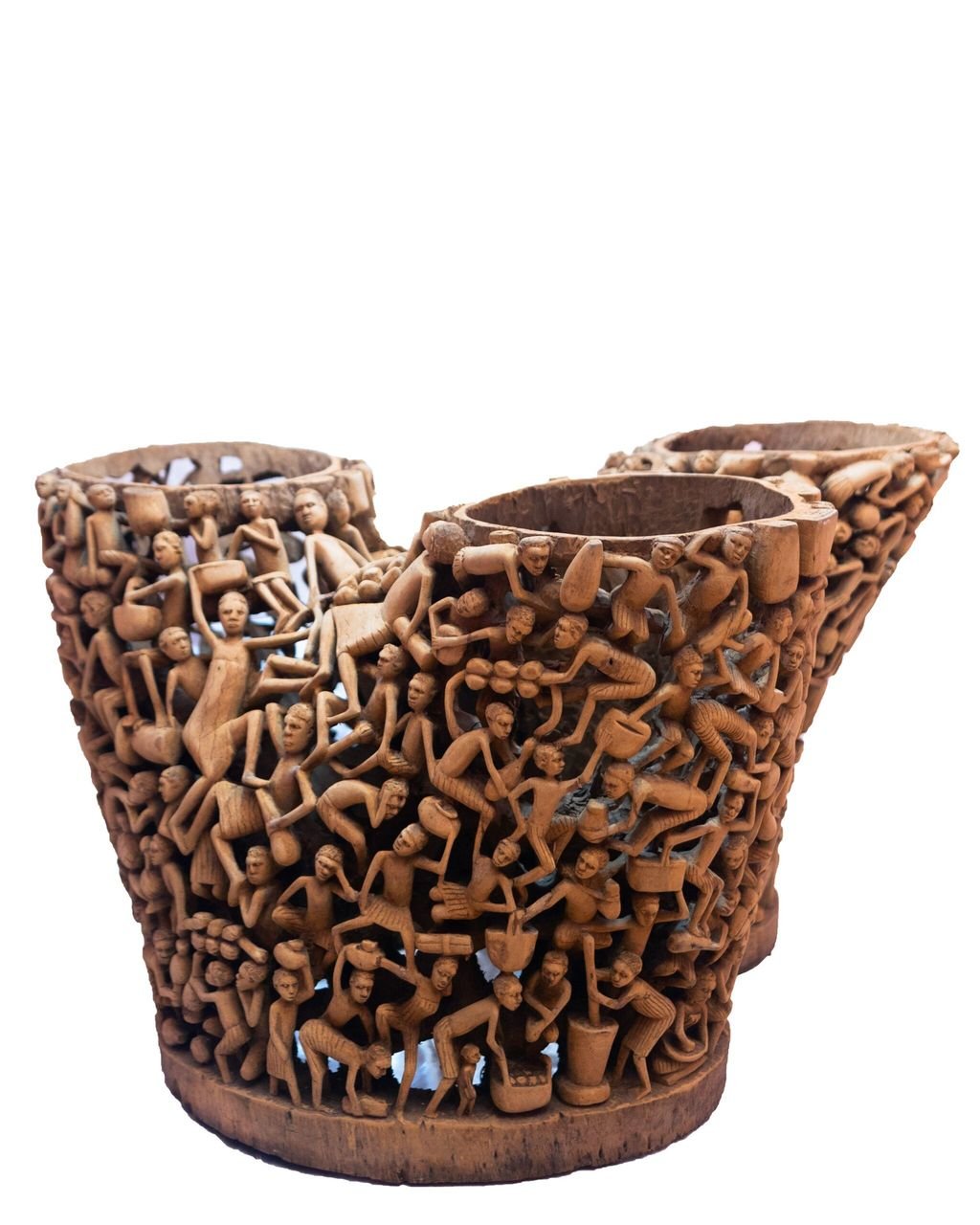Makonde Sculptural Dining Table — hand-carved mongongo wood, Mwenge, Dar es Salaam, Tanzania