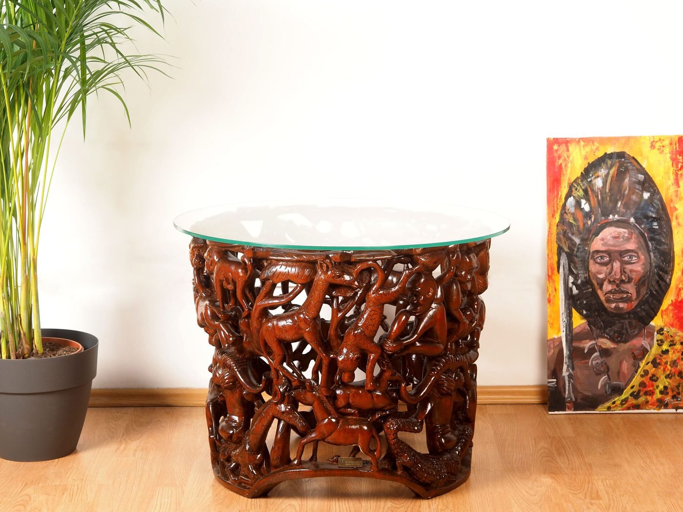 Makonde 3 Coffee Table — hand-carved mongongo wood, one of one, carved at Mwenge, Dar es Salaam, Tanzania