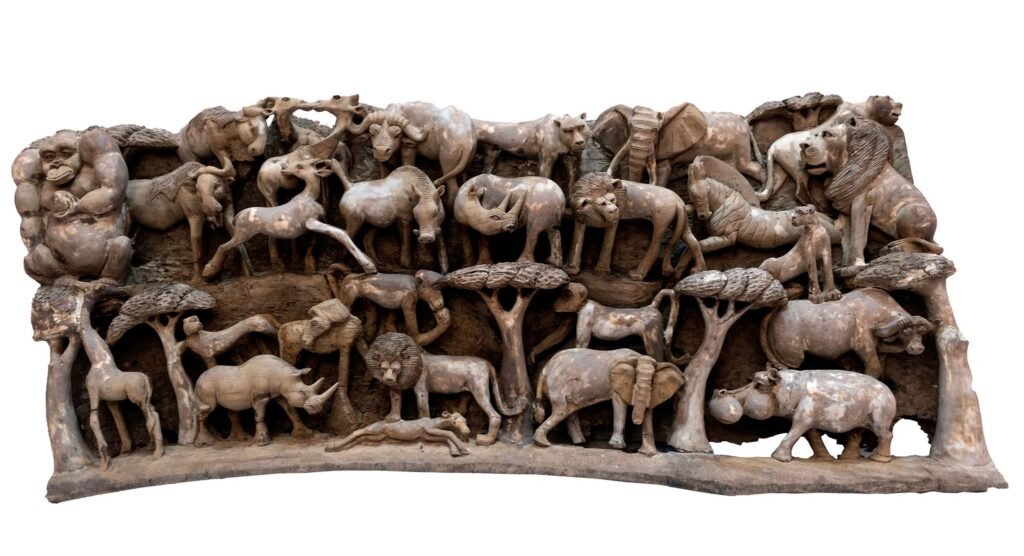 African Savanna Wildlife Wall Panel – Hand-Carved Luxury Ebony Wall Art for Dubai Interiors