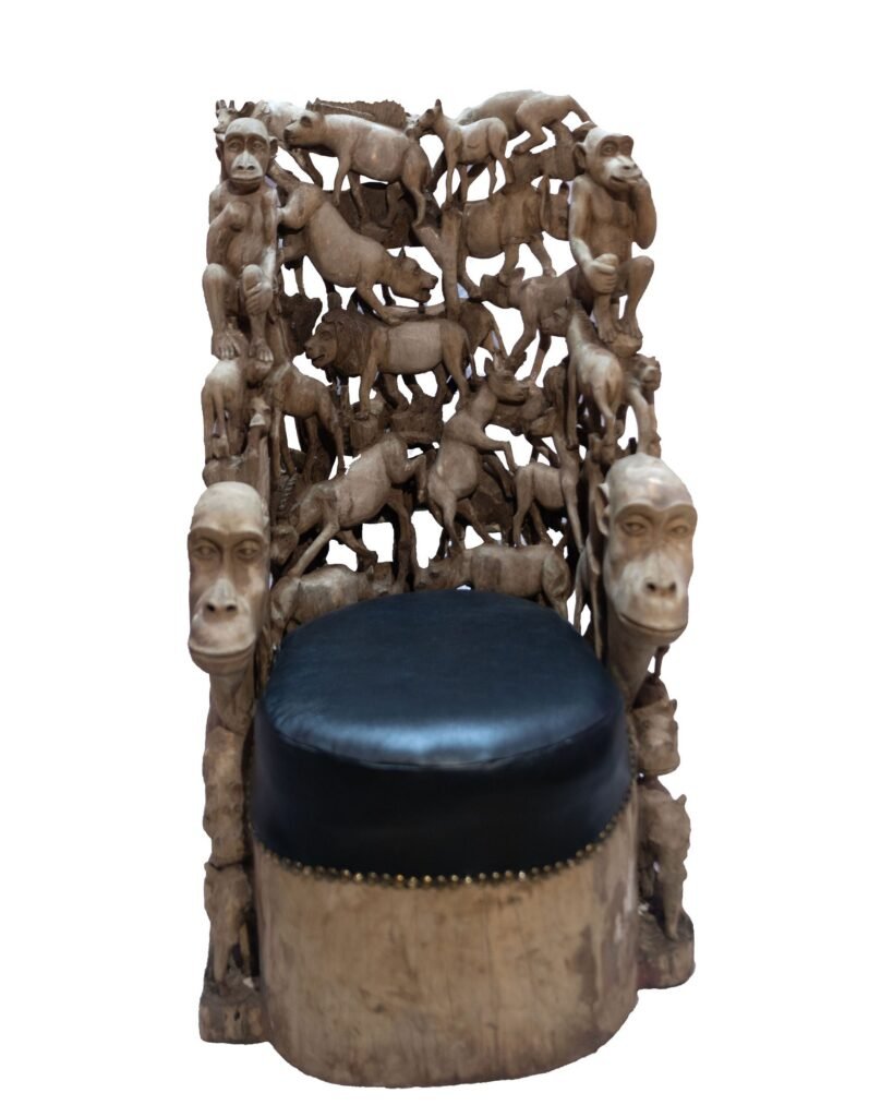 Gorilla Wildlife Throne Chair – Museum-Grade Hand-Carved Ebony Art for Dubai Interiors