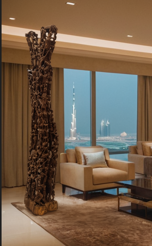 Tall Makonde Ebony Sculpture – Hand-Carved Luxury Art for Dubai Interiors