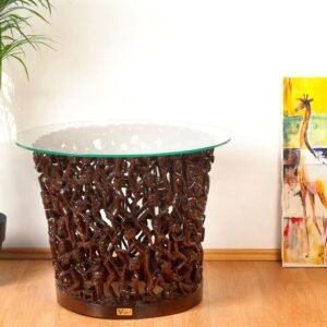 Makonde Glass-Top Table, hand-carved coffee table, Private Museum