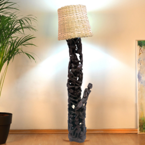 Tall Makonde Floor Lamp, hand-carved lamp, Private Museum