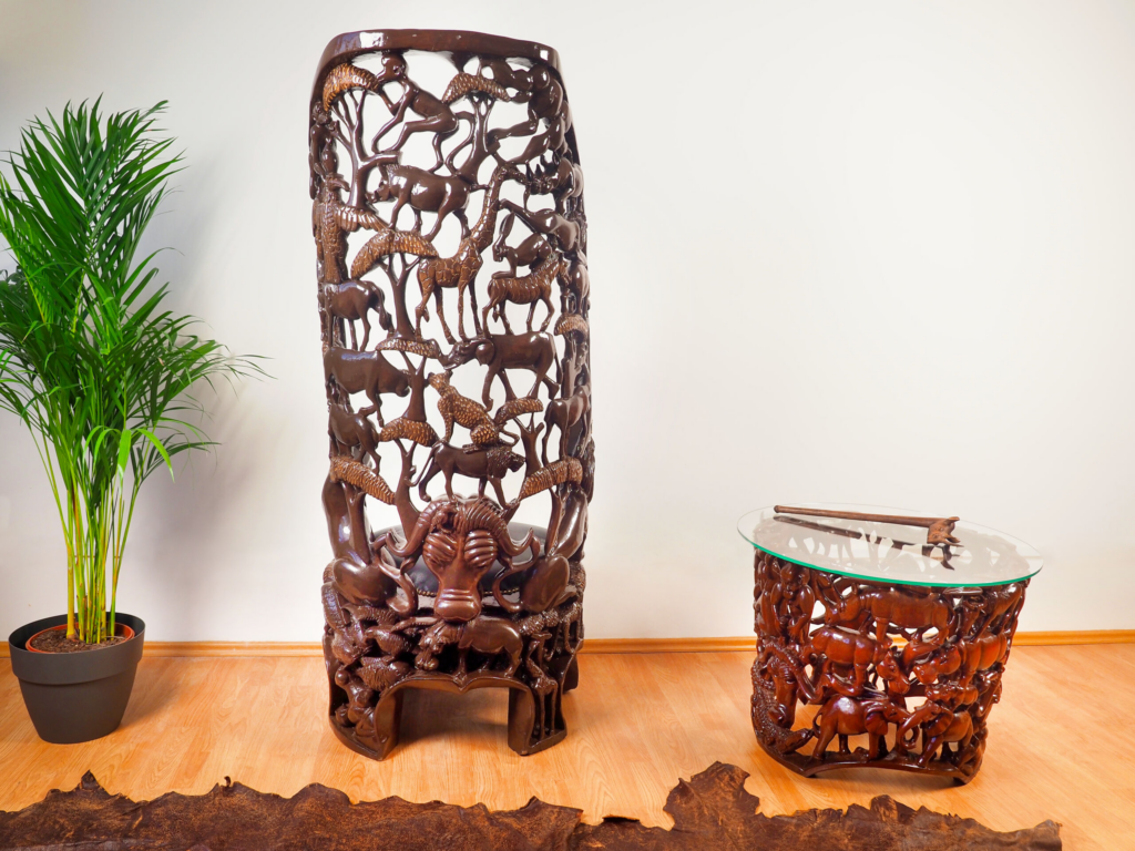 Shambaa Sculptural Armchair – Luxury Hand-Carved Wildlife Throne for Dubai Interiors