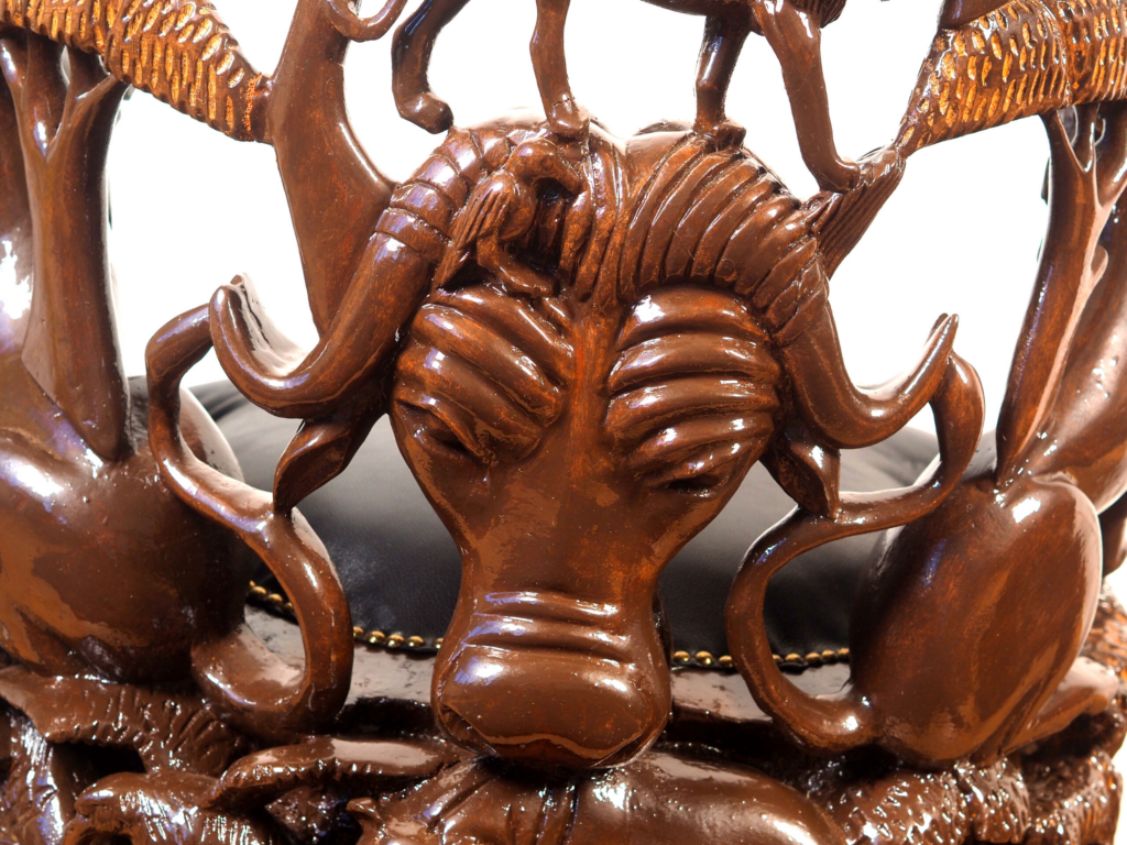 Shambaa Sculptural Armchair – Luxury Hand-Carved Wildlife Throne for Dubai Interiors