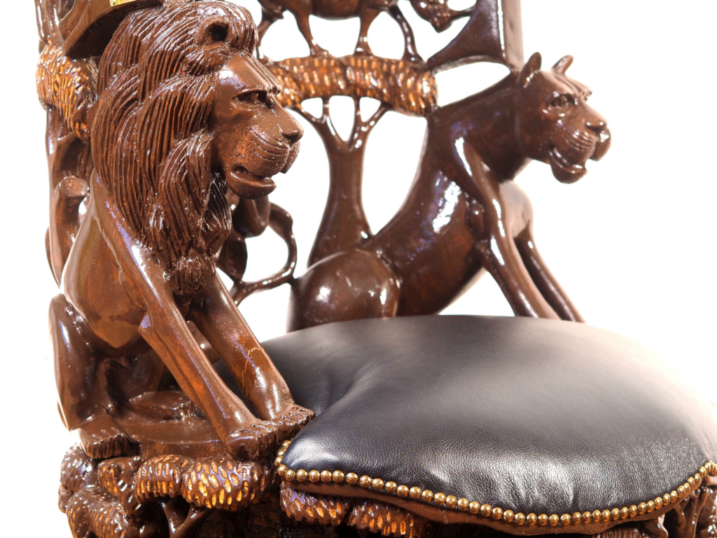 Shambaa Sculptural Armchair – Luxury Hand-Carved Wildlife Throne for Dubai Interiors