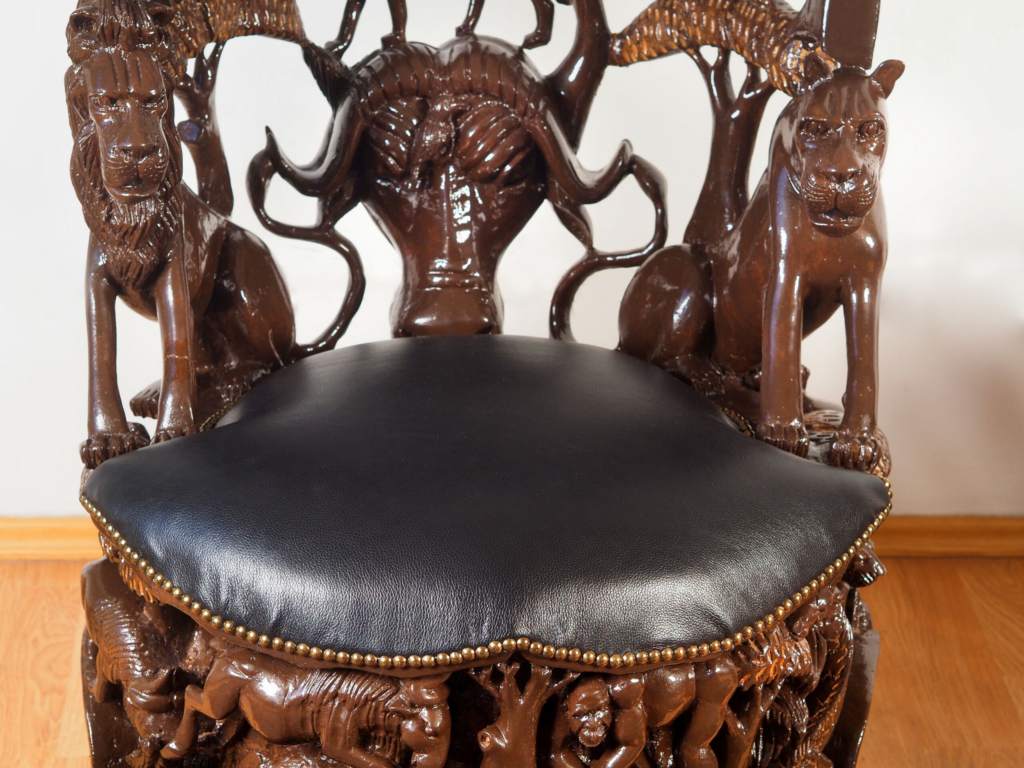 Shambaa Sculptural Armchair – Luxury Hand-Carved Wildlife Throne for Dubai Interiors
