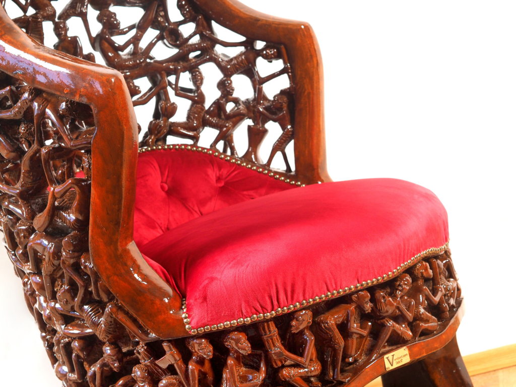 Kinda Armchair – Hand-Carved African Hardwood Tribal Art Furniture for Luxury Dubai