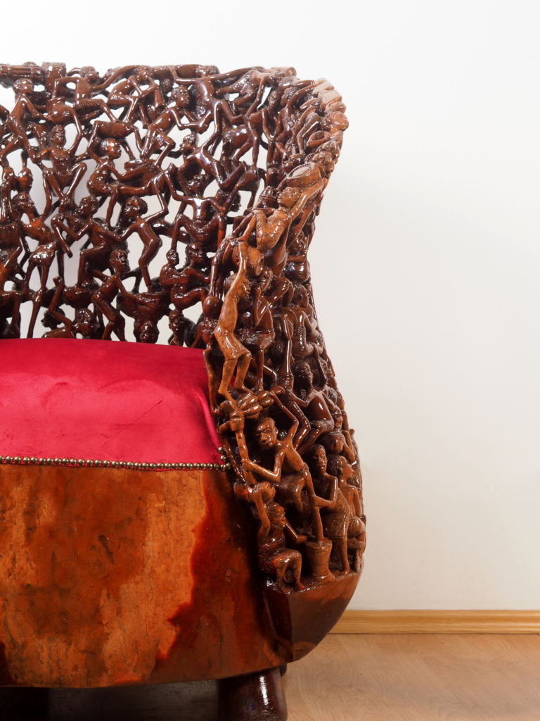 Makonde 2 Armchair – Hand-Carved African Hardwood Tribal Art Furniture for Luxury Dubai