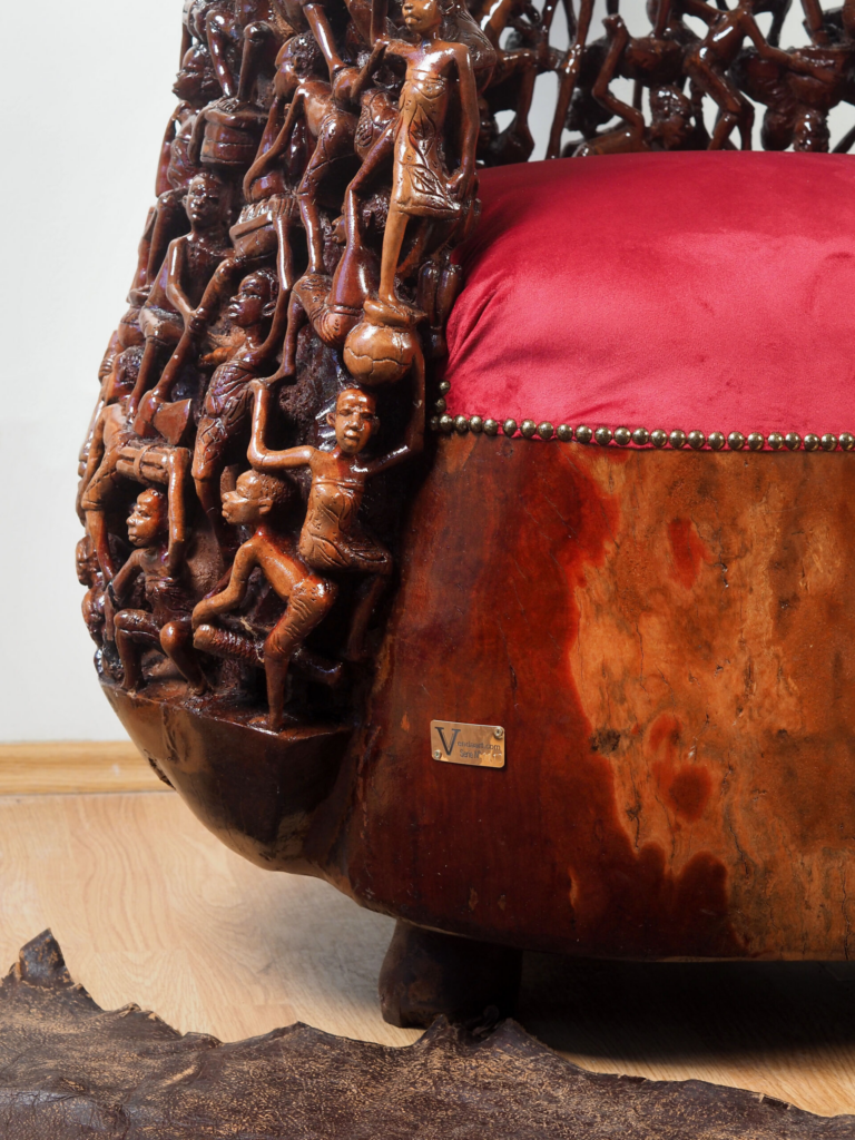 Makonde 2 Armchair – Hand-Carved African Hardwood Tribal Art Furniture for Luxury Dubai
