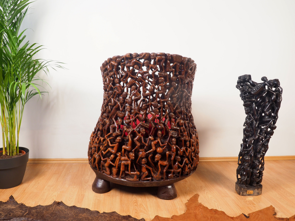 Makonde 2 Armchair – Hand-Carved African Hardwood Tribal Art Furniture for Luxury Dubai