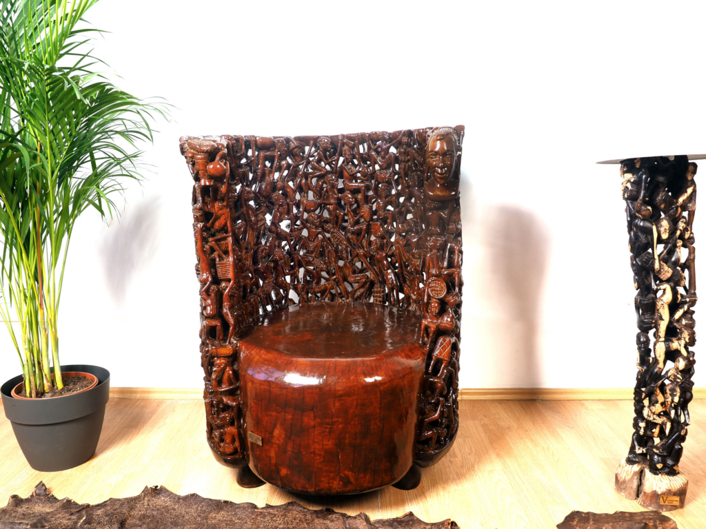 Magufuli Armchair – Hand-Carved African Hardwood Tribal Art Furniture for Luxury Dubai