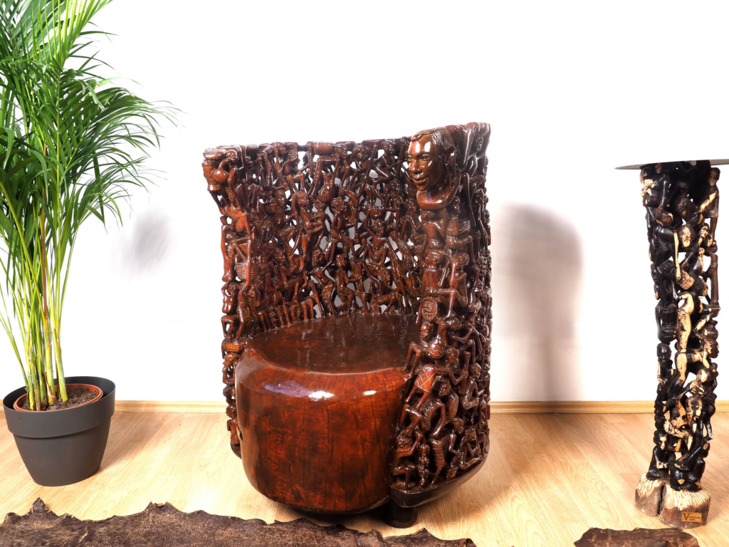 Magufuli Armchair – Hand-Carved African Hardwood Tribal Art Furniture for Luxury Dubai