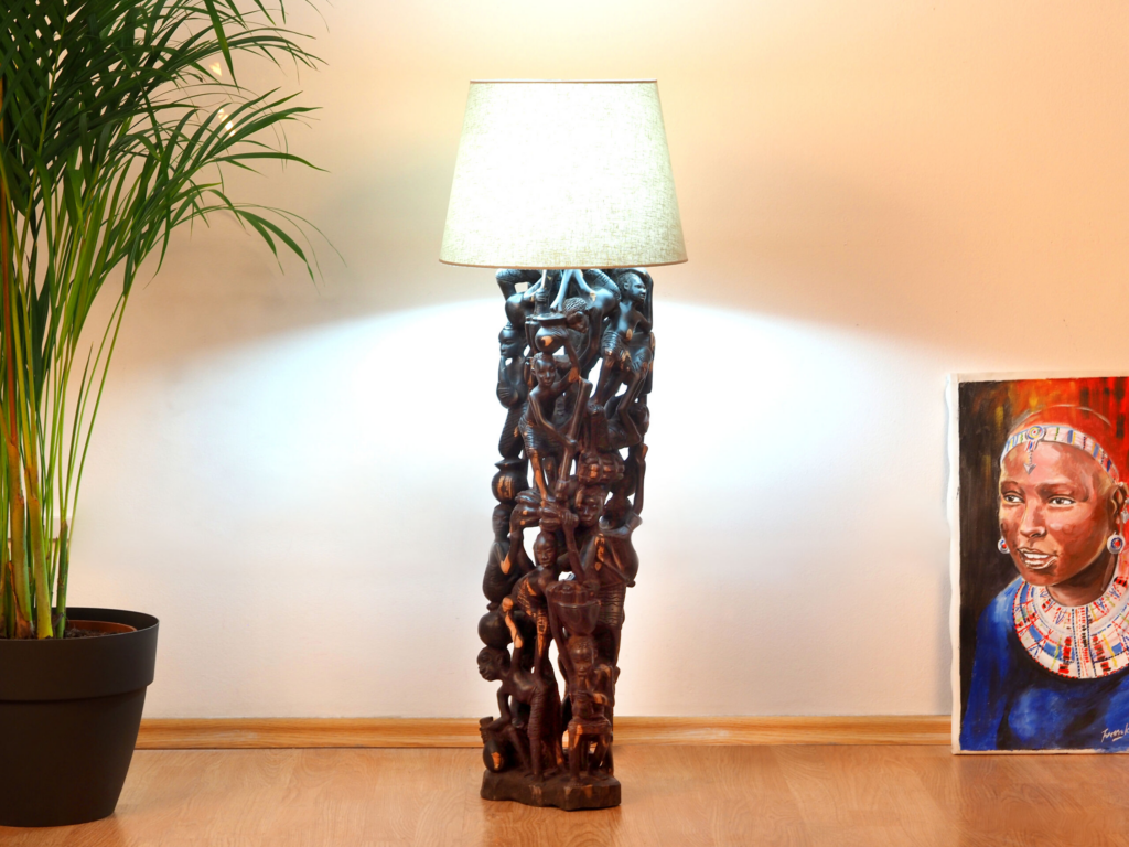 Makonde Lamp III, hand-carved lamp, Private Museum