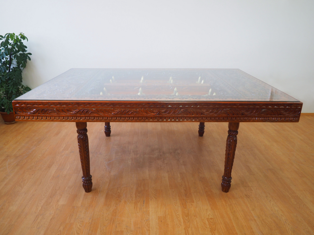 Zanzibar Dark Mongongo Dining Table – Luxury Hand-Carved Art for Dubai Interiors