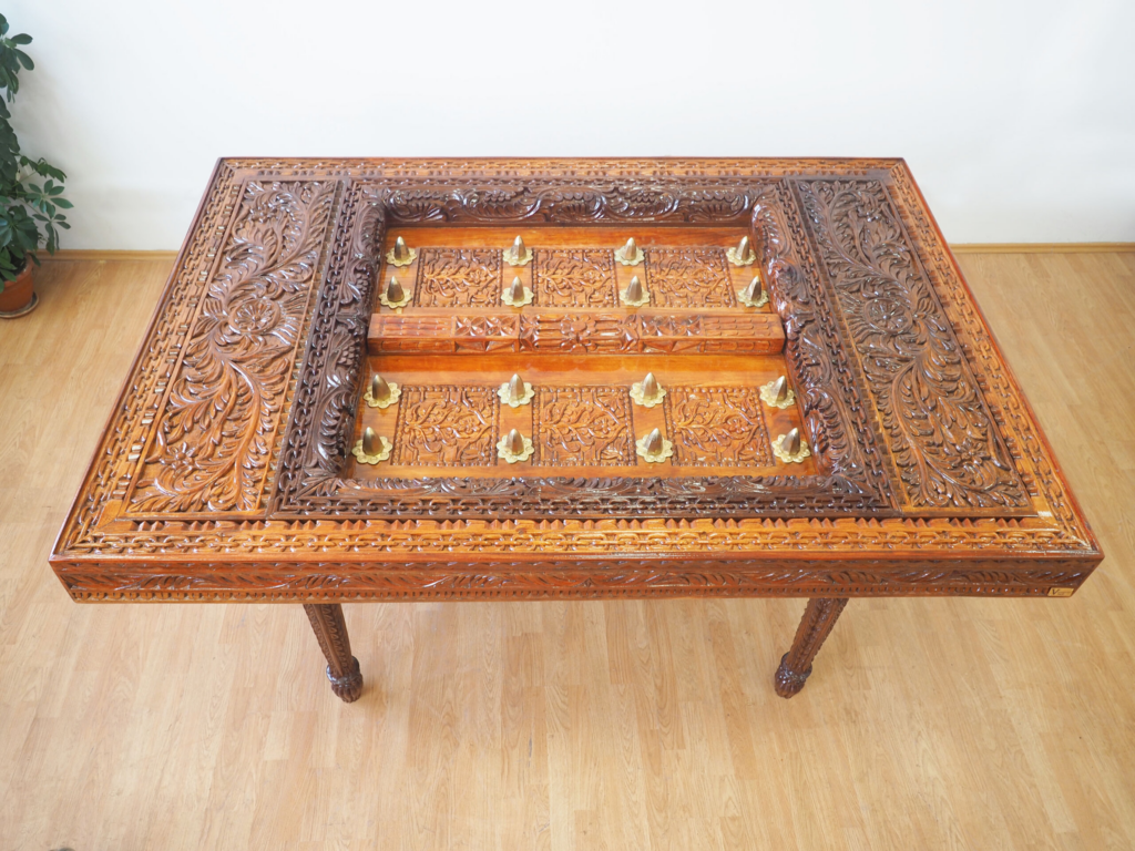 Zanzibar Dark Mongongo Dining Table – Luxury Hand-Carved Art for Dubai Interiors
