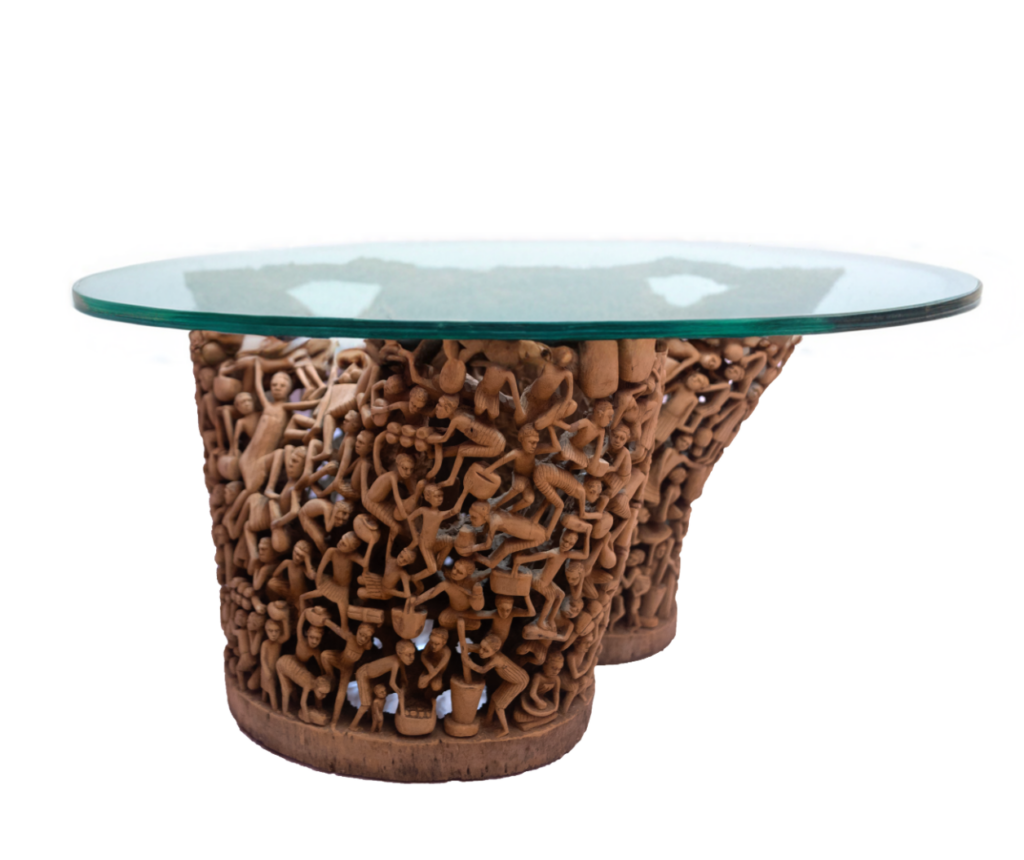 Makonde Sculptural Dining Table – Hand-Carved Luxury Ebony Art for Dubai Interiors