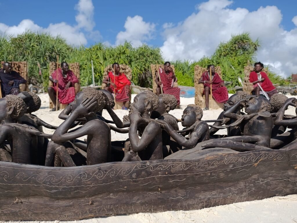 African Legacy Ebony Boat Sculpture – Monumental 3.7m Hand-Carved Art for Dubai Interiors