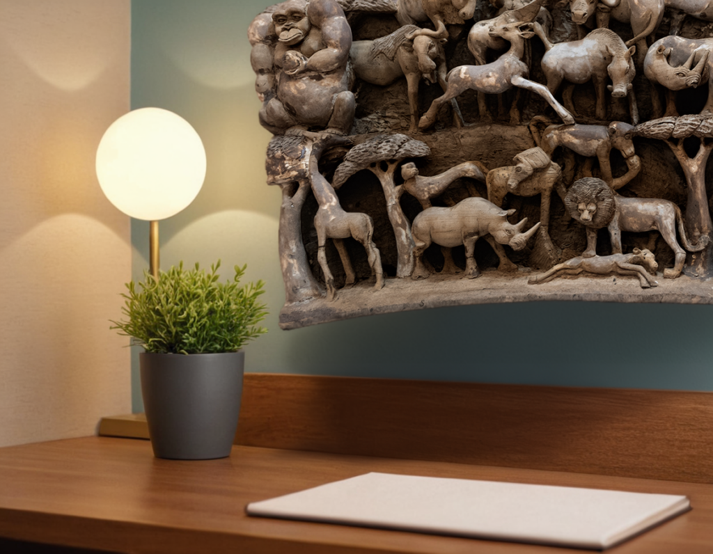 African Savanna Wildlife Wall Panel – Hand-Carved Luxury Ebony Wall Art for Dubai Interiors