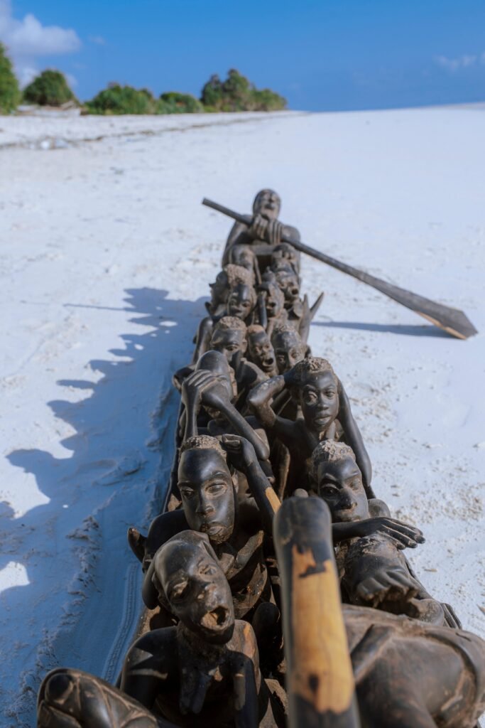 African Legacy Ebony Boat Sculpture – Monumental 3.7m Hand-Carved Art for Dubai Interiors