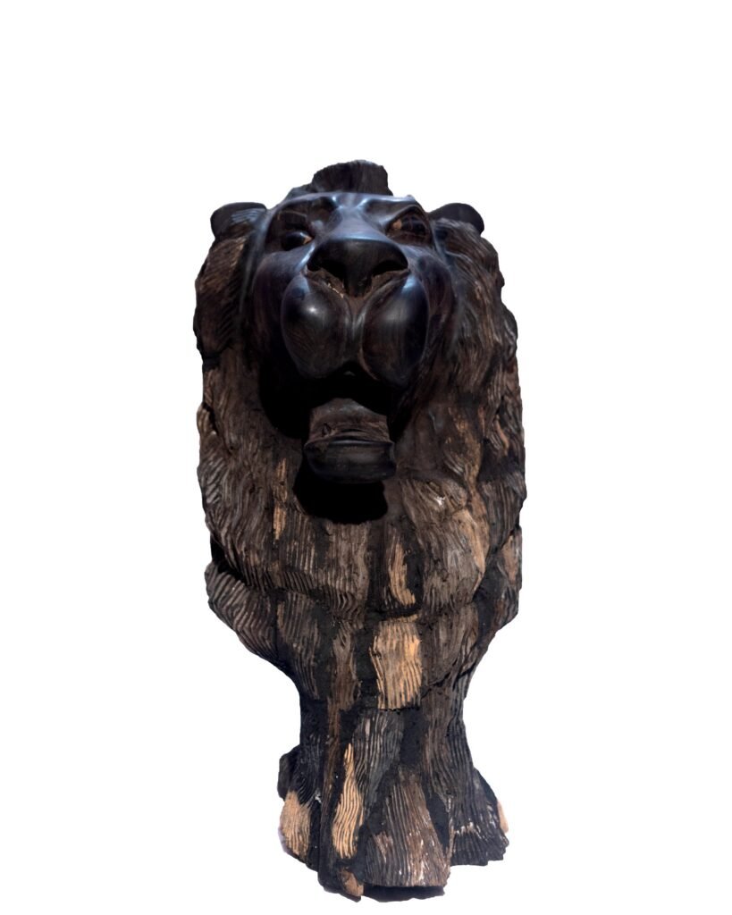 Massive Ebony Lion Head Sculpture – Hand-Carved Luxury Art Masterpiece for Dubai Interiors