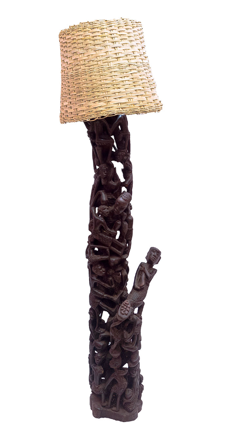 Tall Makonde Ebony Sculptural Floor Lamp – Luxury Hand-Carved Art Lighting for Dubai Interiors