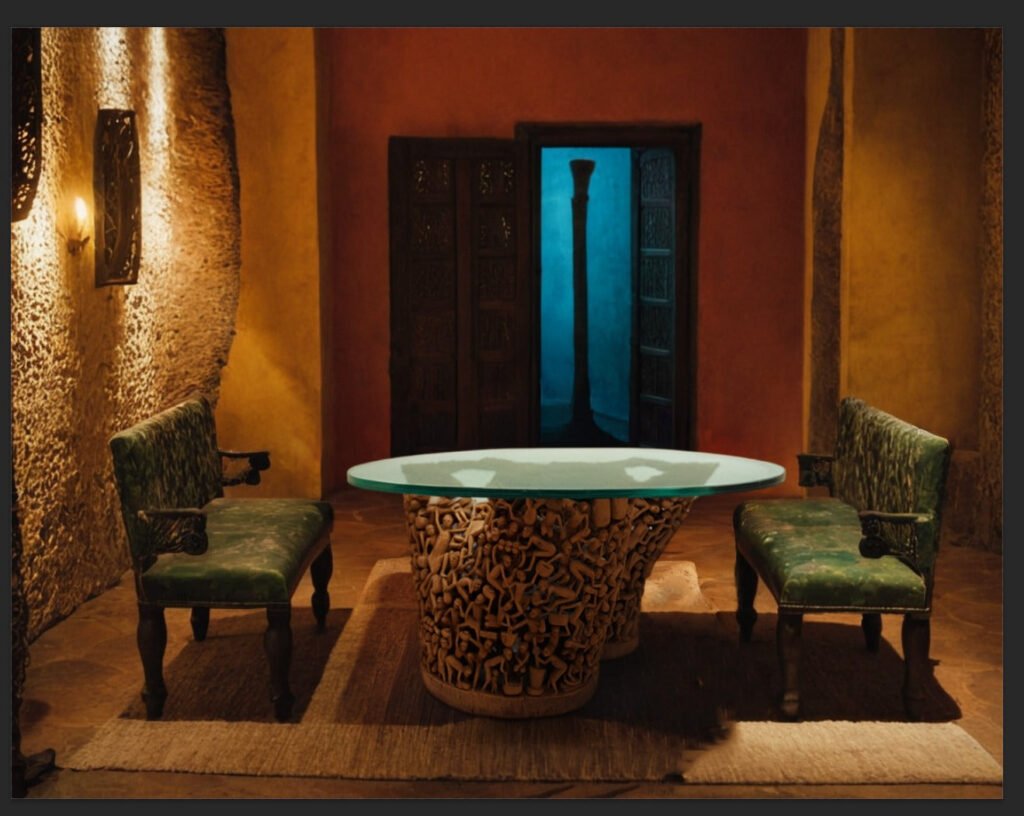 Makonde Sculptural Dining Table – Hand-Carved Luxury Ebony Art for Dubai Interiors