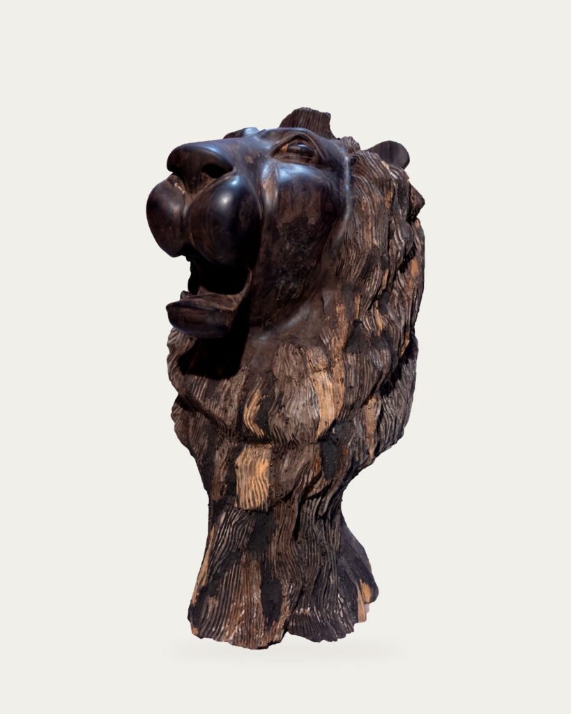 Ebony Lion Head, hand-carved sculpture, Private Museum