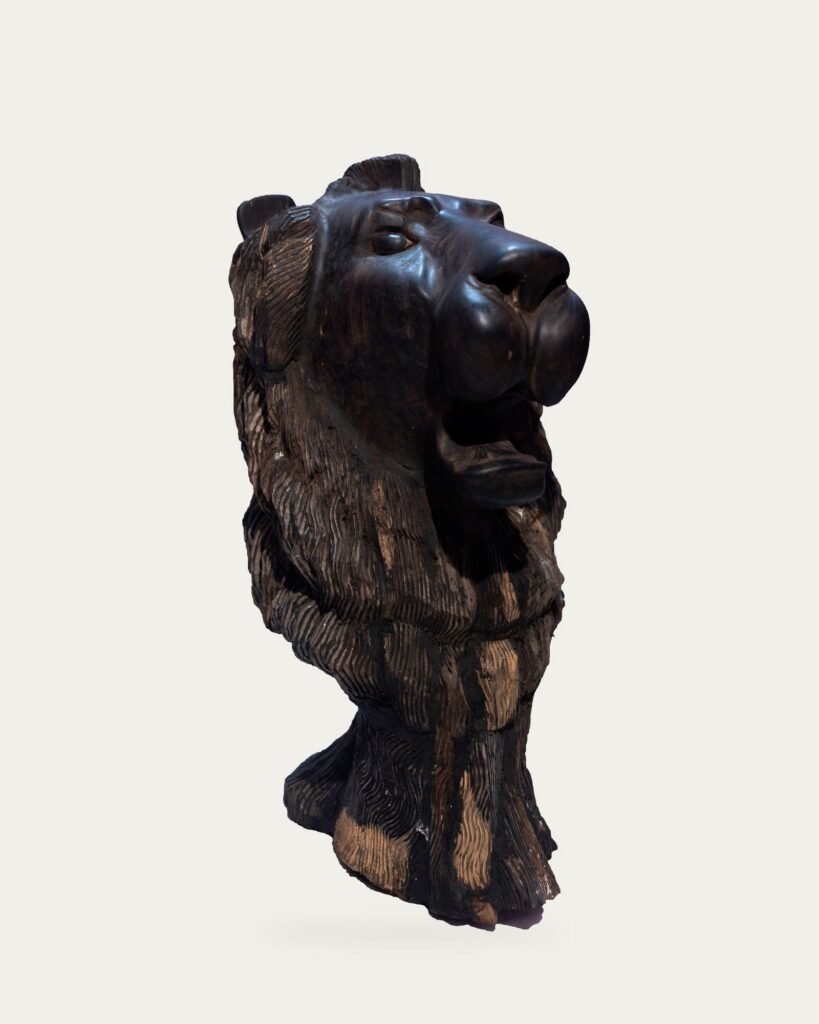 Ebony Lion Head, hand-carved sculpture, Private Museum